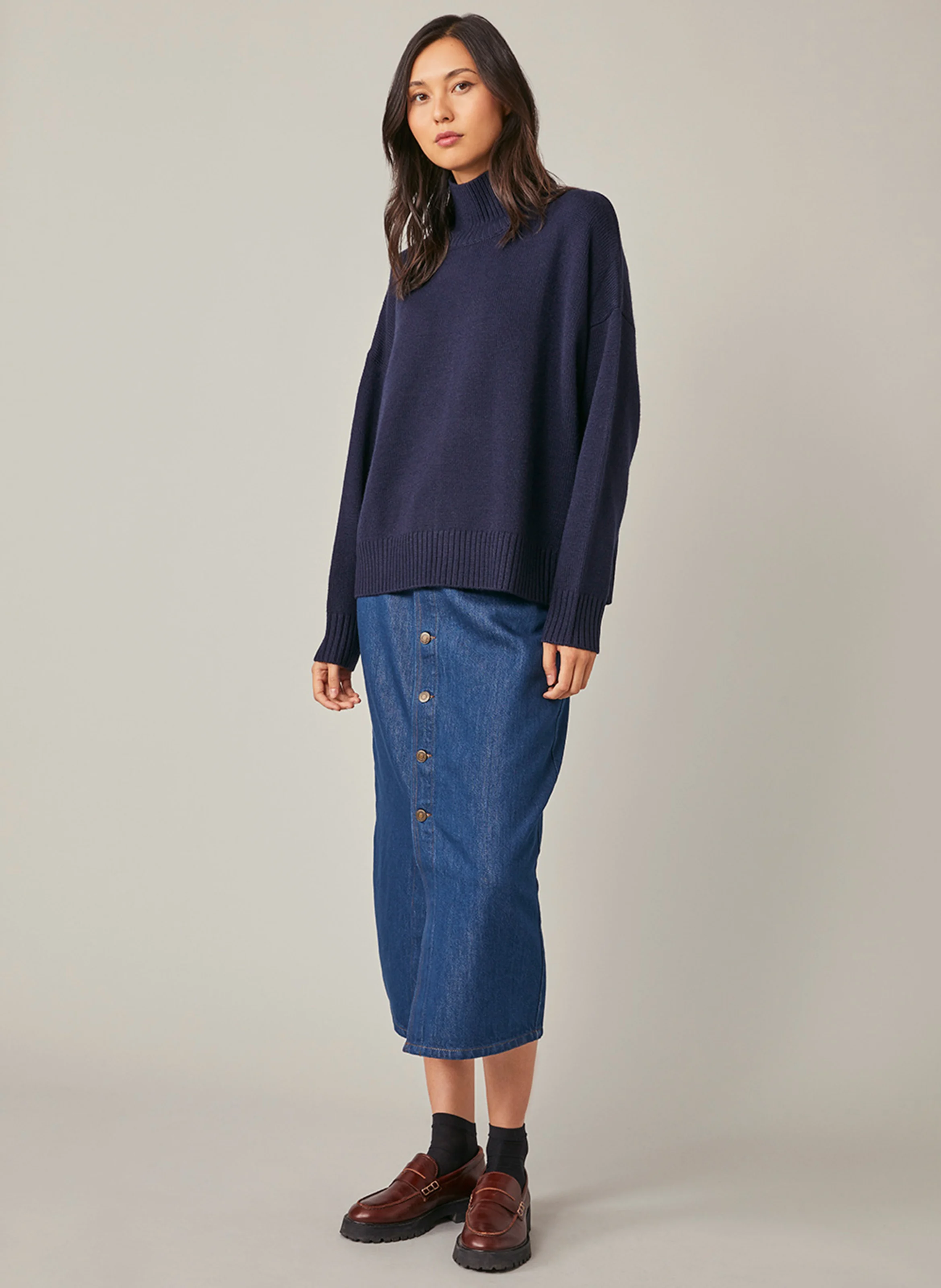 ENOCE - Pull oversize à col montant | Bleu