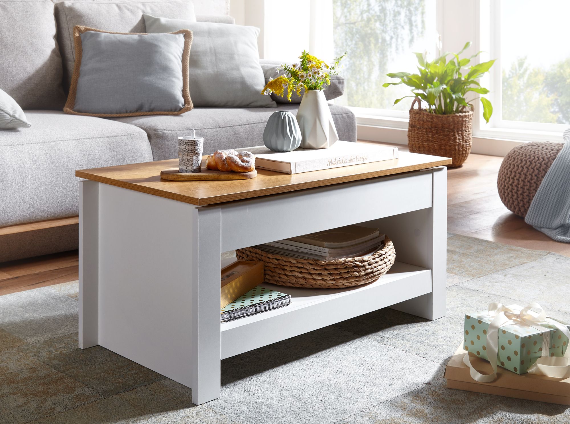 KADIMA DESIGN Moderner Couchtisch mit Stauraum, Abgesetztes Design, Kratz- und Wasserbeständig