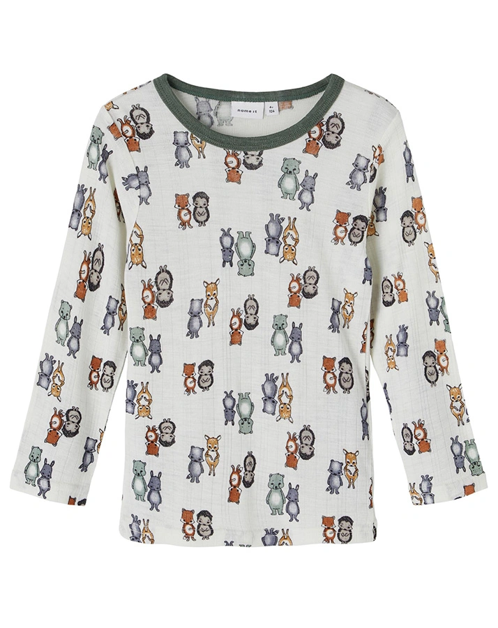 Woll-Langarmshirt NMMWANG gemustert in Snow White
