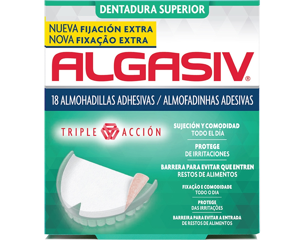 ALMOFADAS ALGASIV ADESIVAS PRÓTESE SUPERIOR 18UN