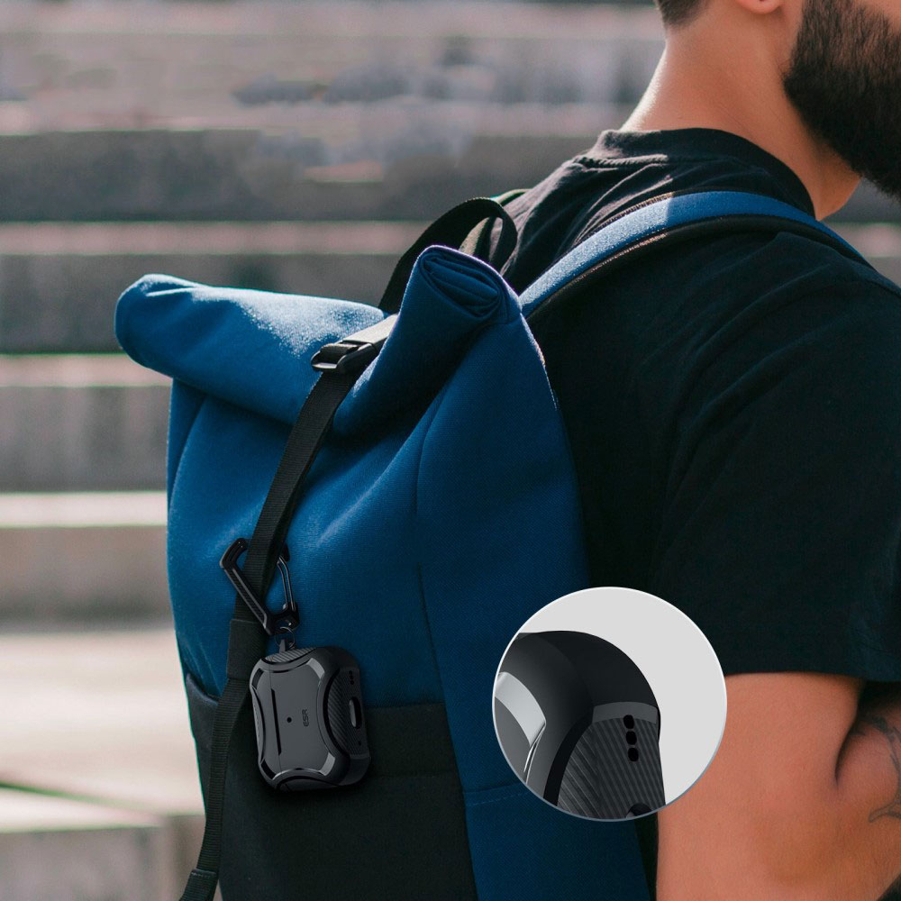 AirPods Pro 2 / AirPods Pro Cyber ​​Armor Series MagSafe Hybrid Hülle mit Karabinerhaken - Dunkelblau