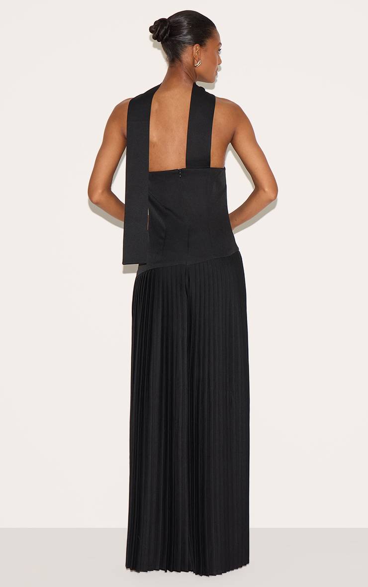 Noir Robe Maxi Plissée Asymétrique En Tissu Tissé