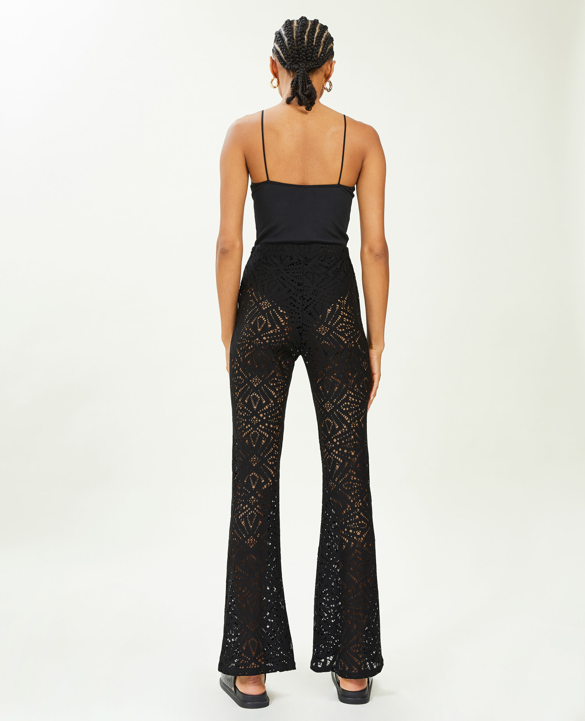 Pantalon flare en maille ajourée - Noir