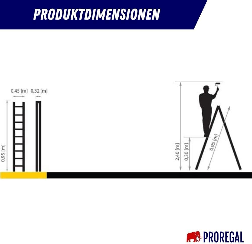 PROREGAL Houten Trapladder Economy Plus, Tweezijdige Toegang, 2 x 3 Sporten, Werkhoogte 2,40 m, Draagvermogen 150 kg