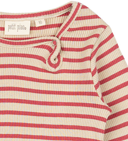 Petit Piao Body l/ä - Rib - Modal - Light Berry/Dark Off White