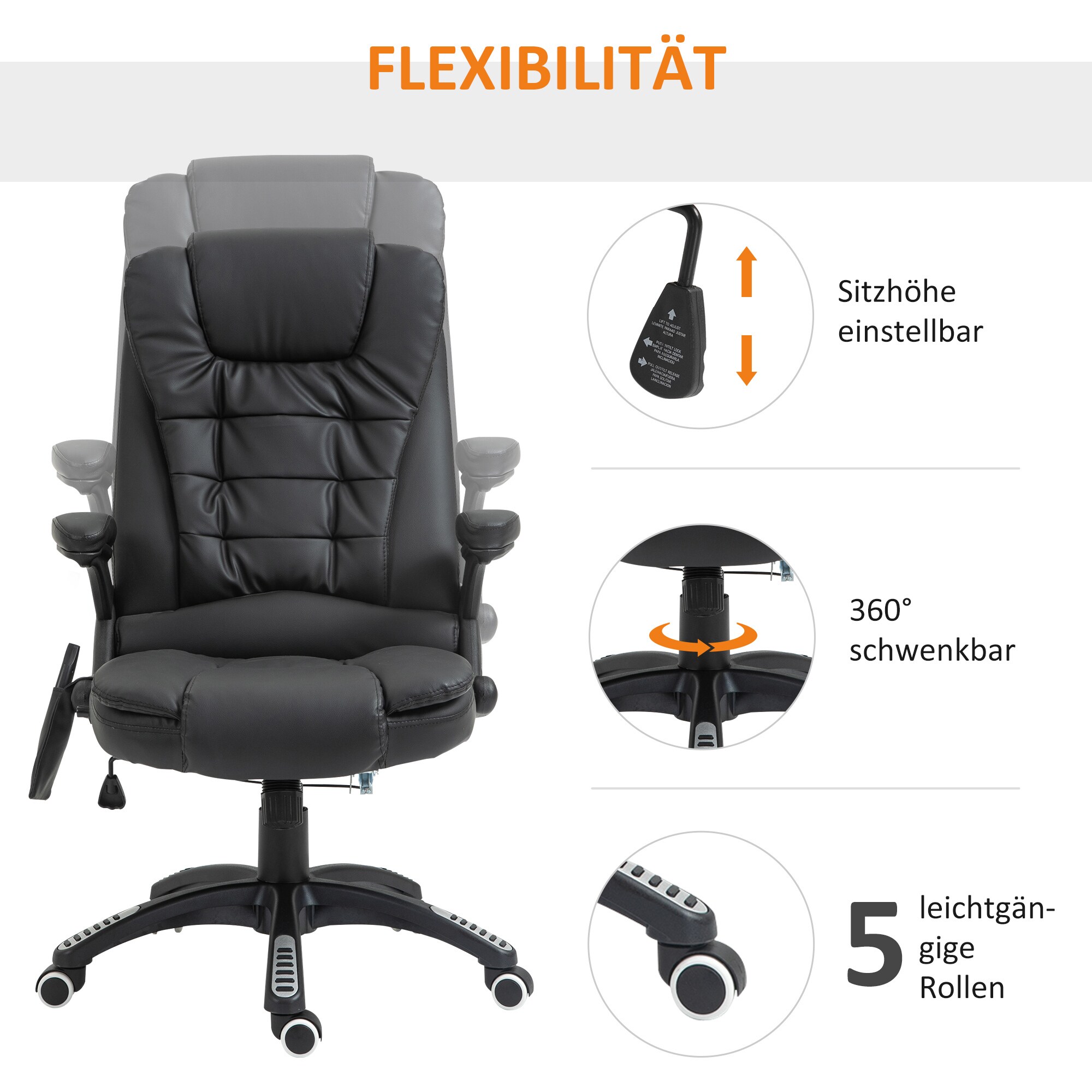 HOMCOM Bürosessel / Chefsessel mit Massagefunktion 62 x 68 x (111-121) cm (BxTxH)