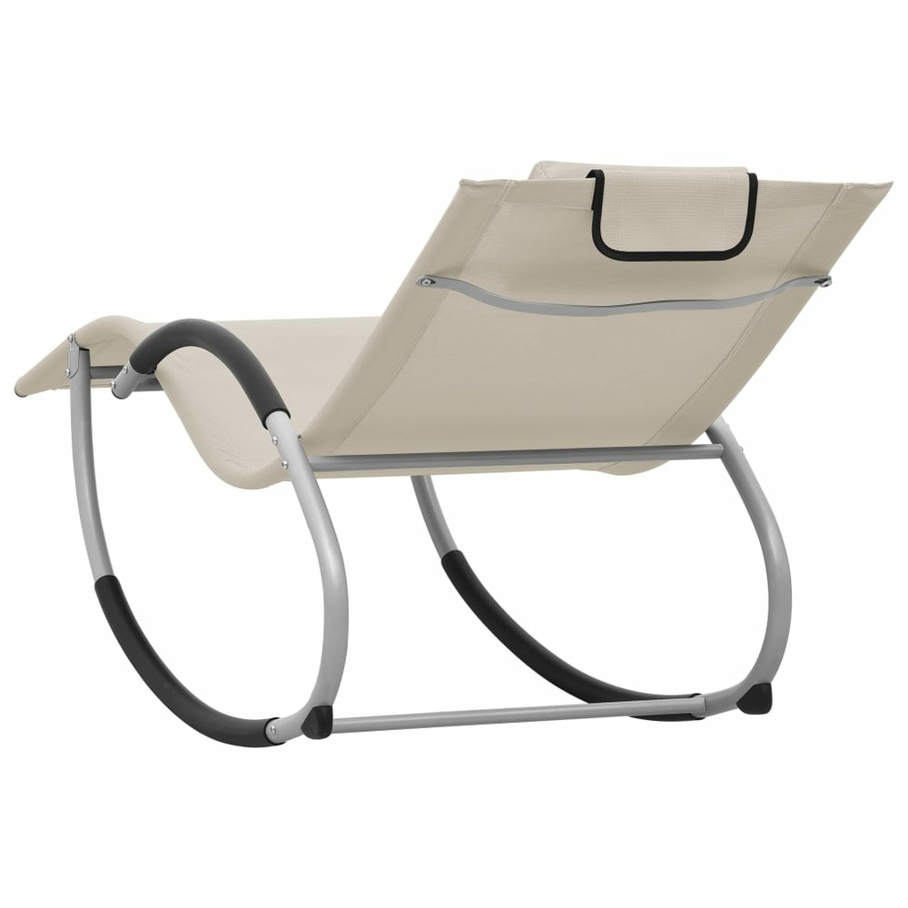 Transat chaise longue bain de soleil lit de jardin terrasse meuble d'extérieur avec oreiller crème textilène