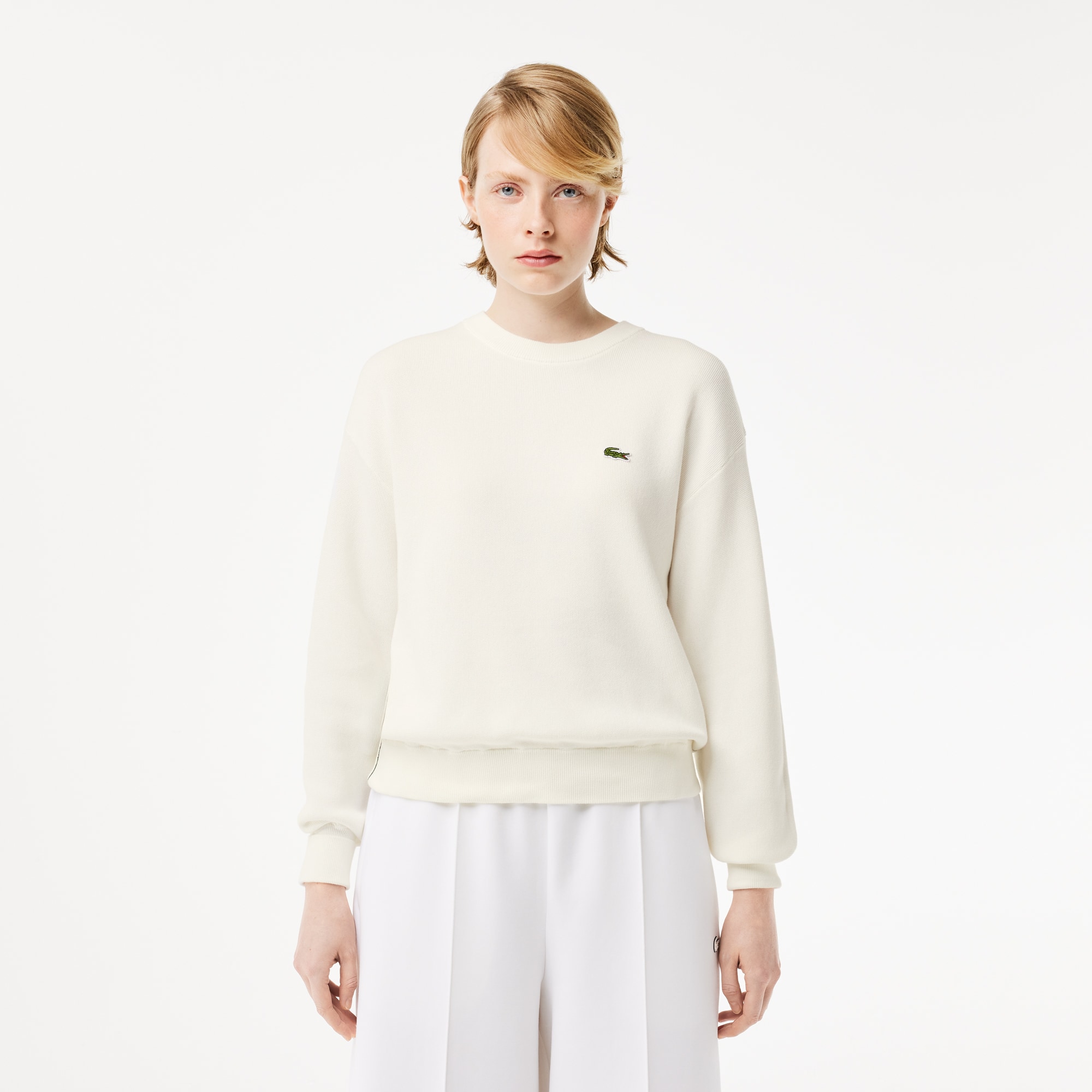Pull col rond femme Lacoste en coton biologique Pullovers - Blanc - Lacoste - Femme