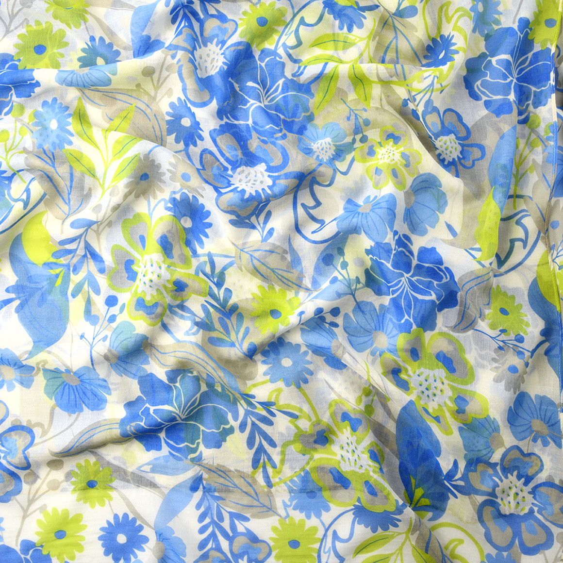 Gina Benotti Damen Tuch mit Blumen-Muster blau / hellgrün / beige