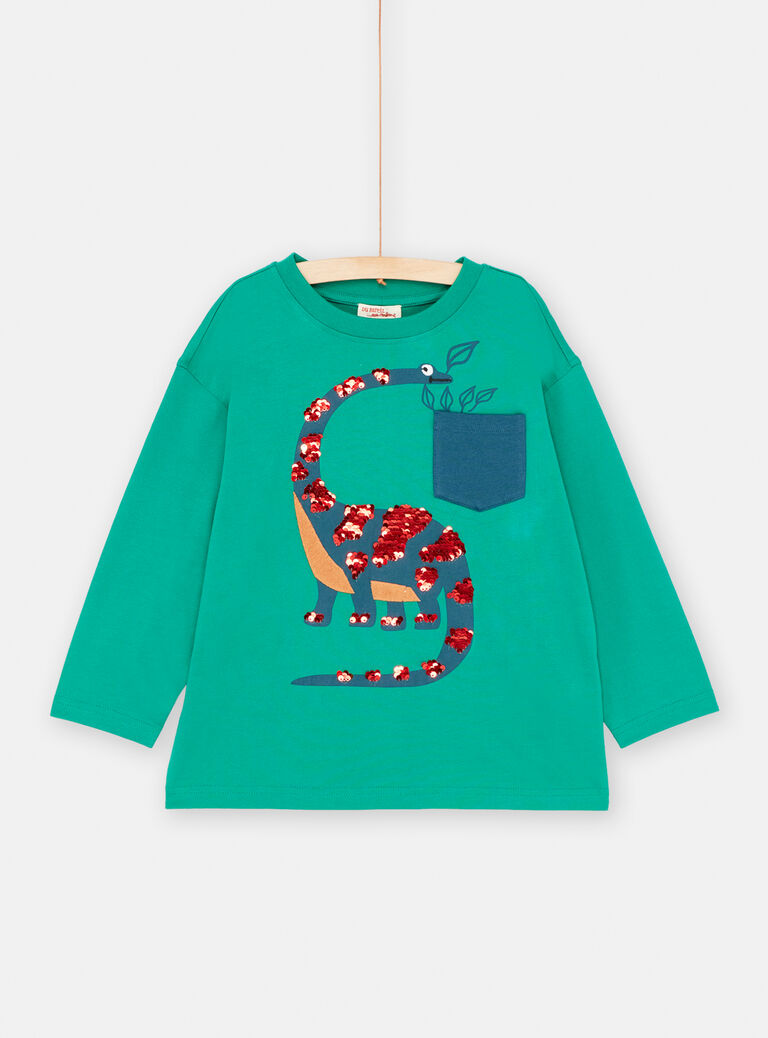 T-shirt vert avec diplodocus avec sequins pour garçon
