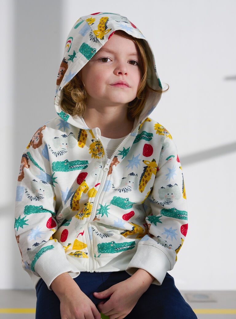 Gilet écru zippé imprimé animalier pour garçon