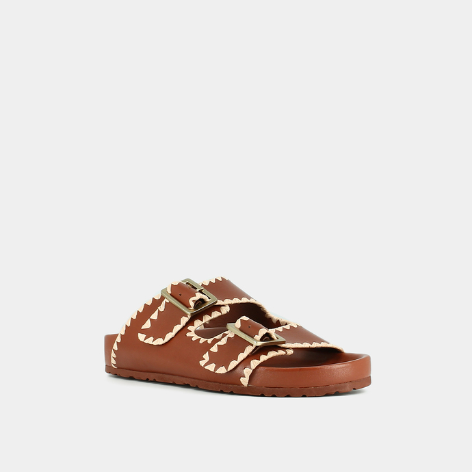 Mules à boucles  en cuir cognac
