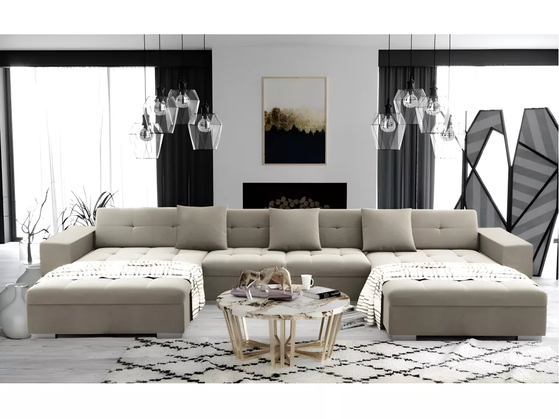 Canapé panoramique ANIXE convertible beige