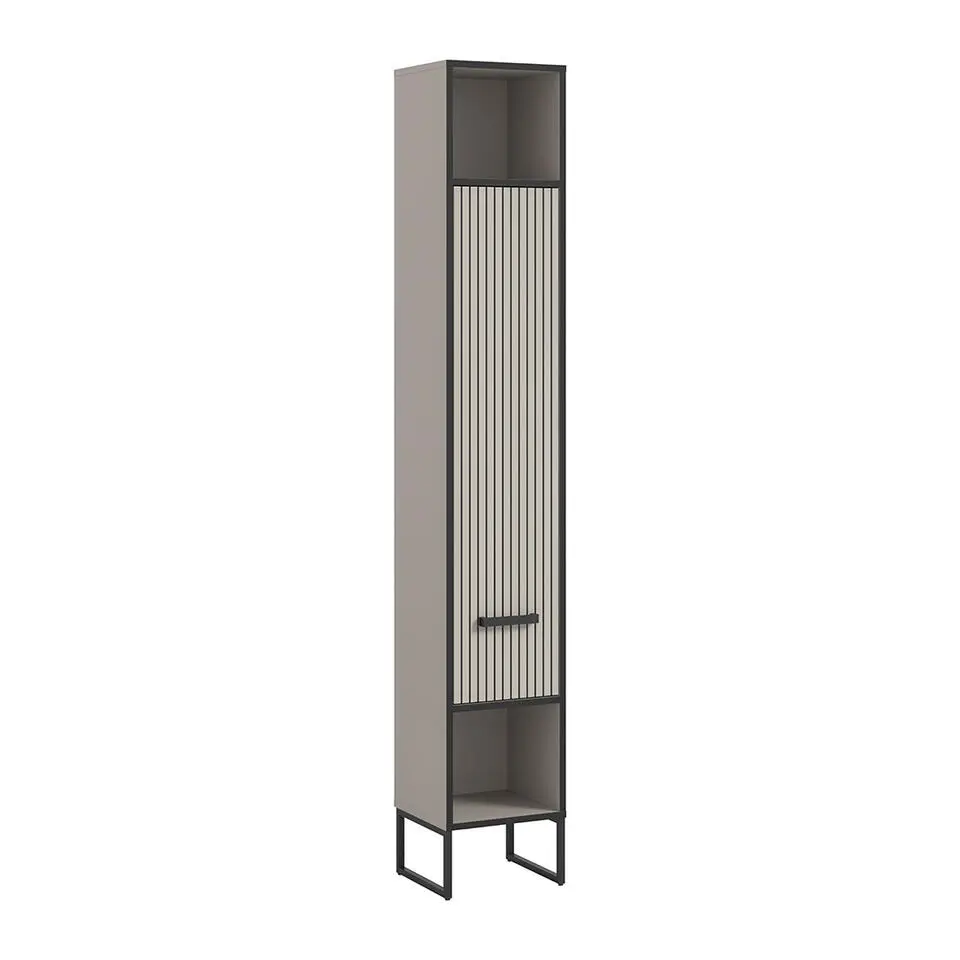 Hioshop Bagno kolomkast 1 deur 2 vakken lichtgrijs- crèmekleurig