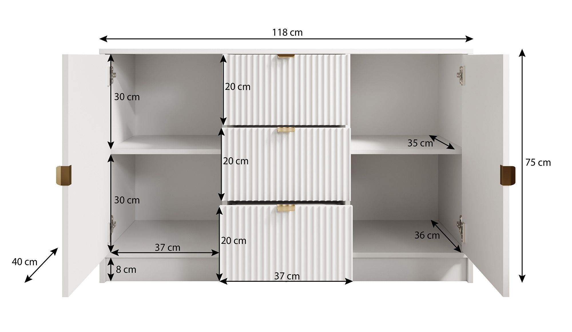Meubella - Dressoir Tavares - Wit - 118 cm