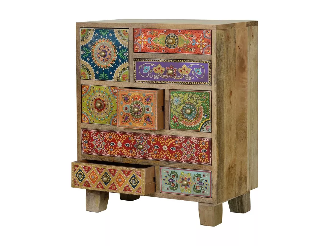 Table basse en manguier multicolore peinte à la main MULTICOLOR.Giner y Colomer.63x30x52