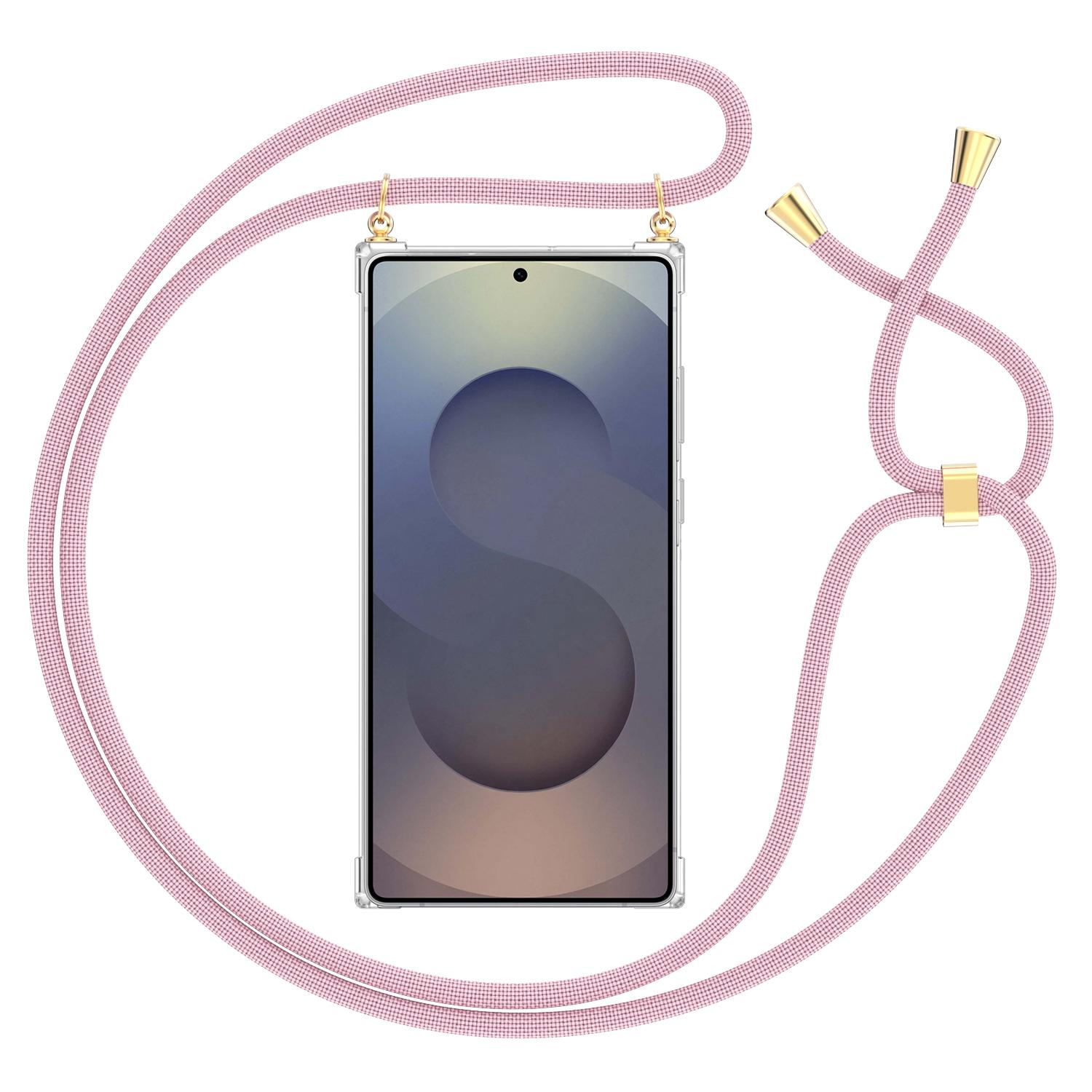 Samsung Galaxy S25 Ultra Necklace Gummi Hülle Air Cushion Fallschutz   Handykette (150cm) - Roségold / Gold