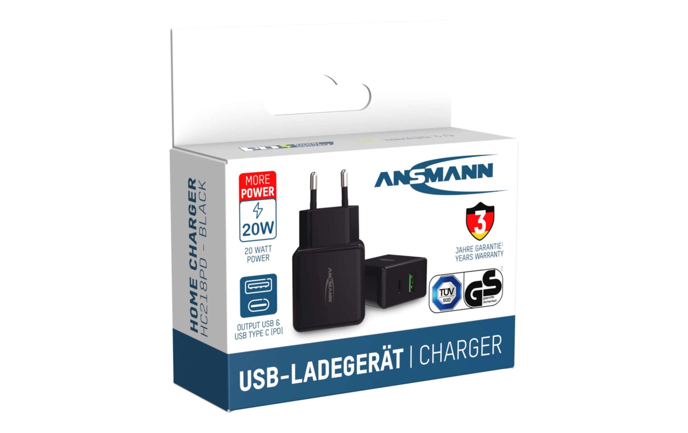 USB-Wandladegerät Home Charger HC218PD, 18 W, SchwarzLeistungsstarker Indoor USB-Ladeadapter