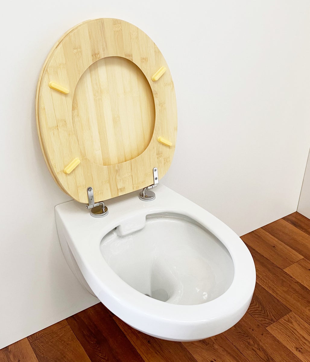 ADOB toiletbril, licht bamboe (natuurlijk), milieuvriendelijk, warm, roestvrij, verstelbare roestvrijstalen scharnieren, universele pasvorm