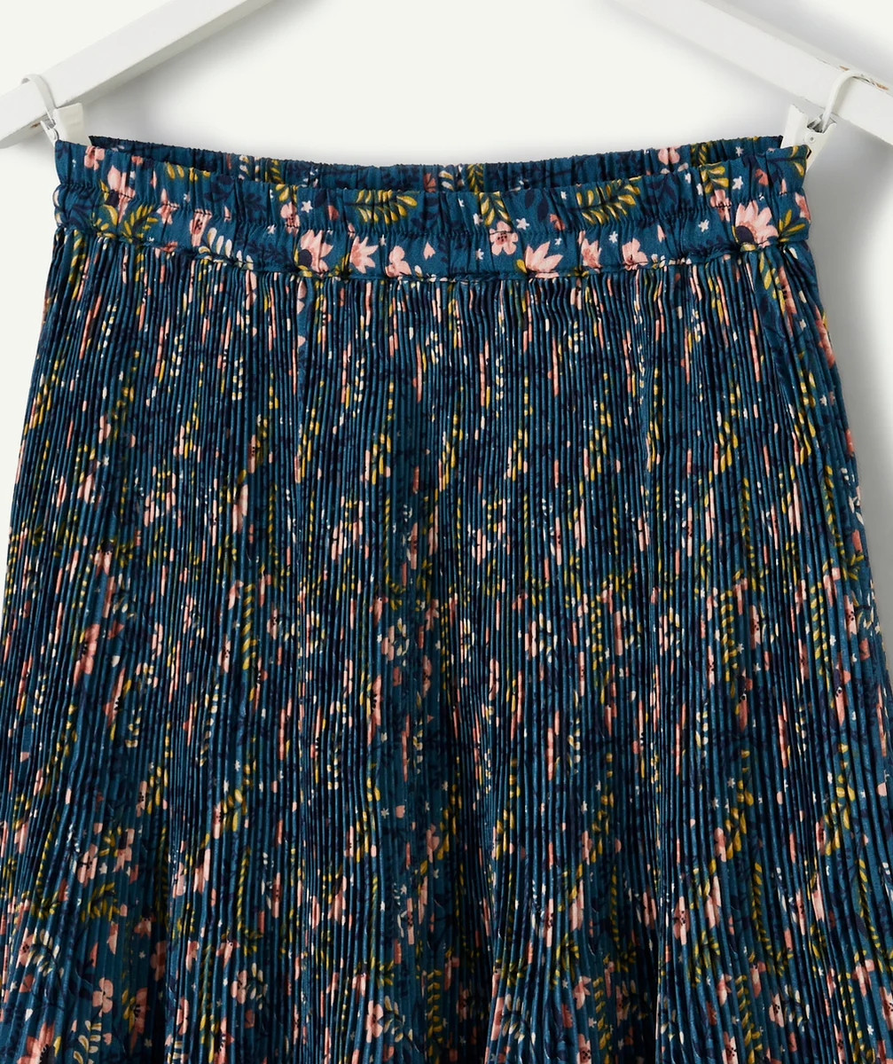 JUPE COURTE FILLE EN FIBRES RECYCLÉES PLISSÉE ET IMPRIMÉE FLEURIE