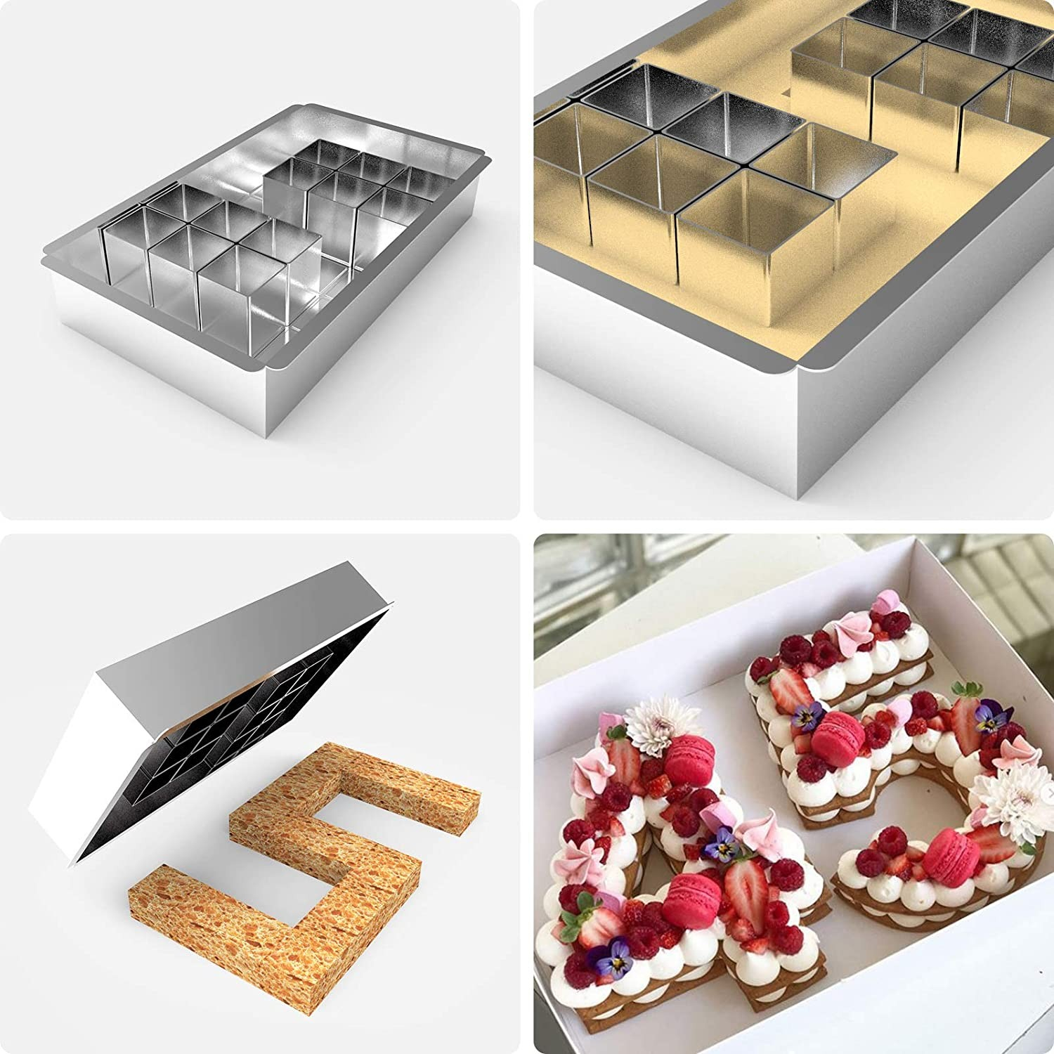 (13-tlg. Set) Aluminium Kuchenform Modulierbare Torten Backform für Zahlen / Buchstaben - Silber