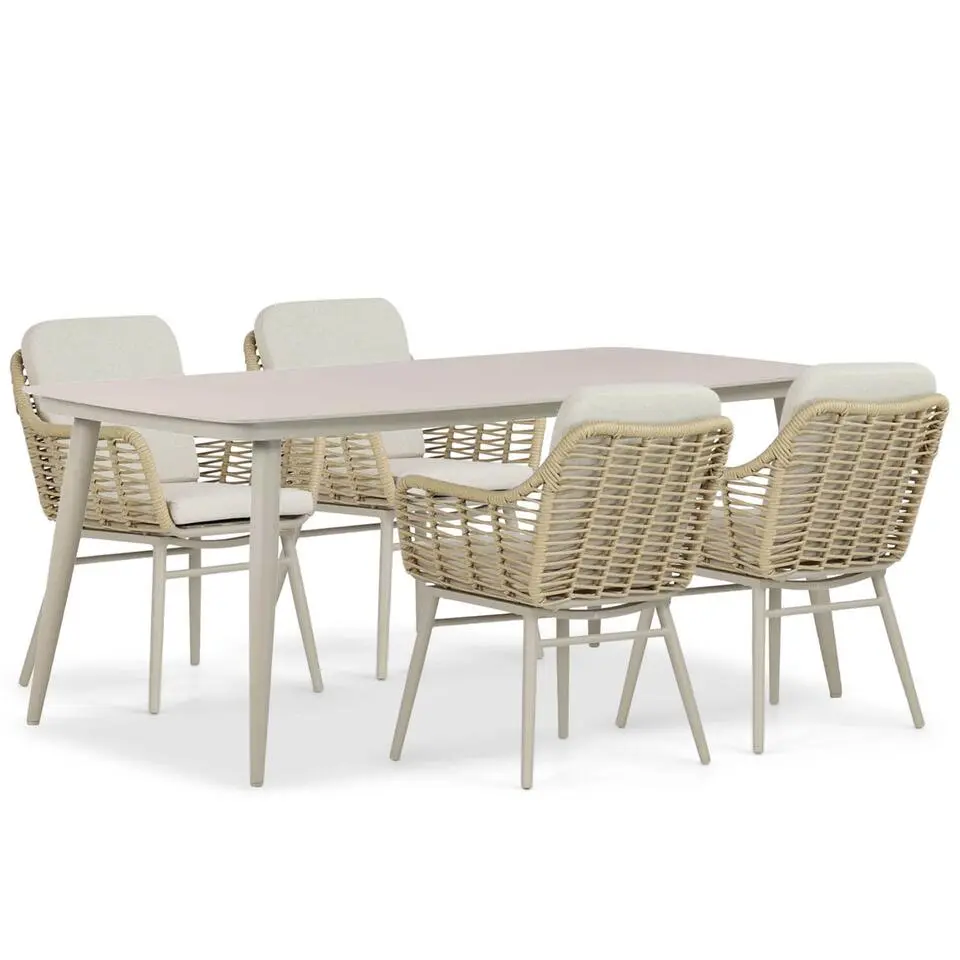 Tuinset 4 personen 180 cm Aluminium/rope Taupe Coco Antoni/Vienna