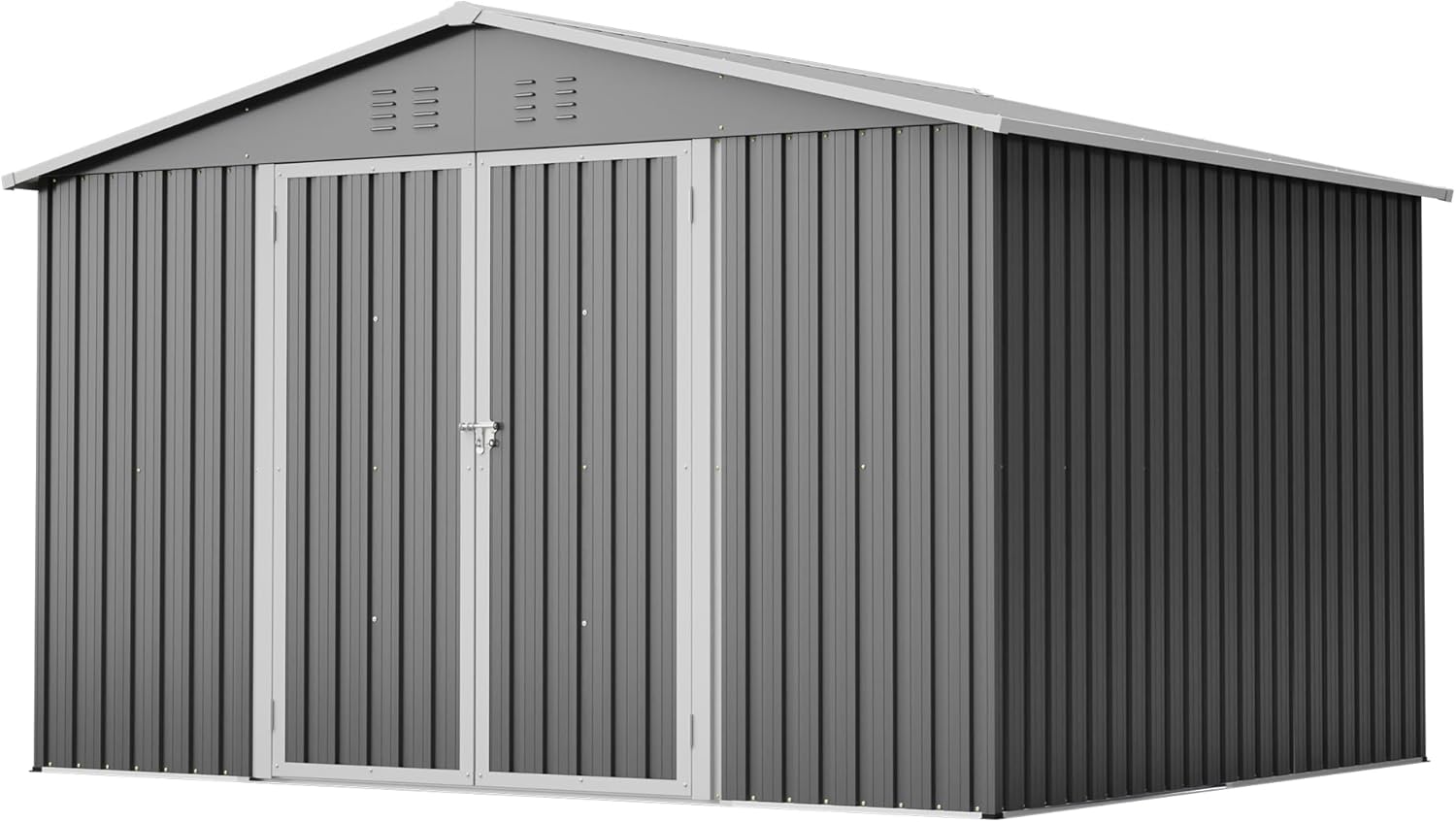 Gartenhaus Metall Geräteschuppen 300x252x191 cm mit Klapptür, Gerätehaus Gartenschuppen mit Satteldach und Stauraum, Gartenhütte Fahrradschuppen für Gartengeräte, Grau