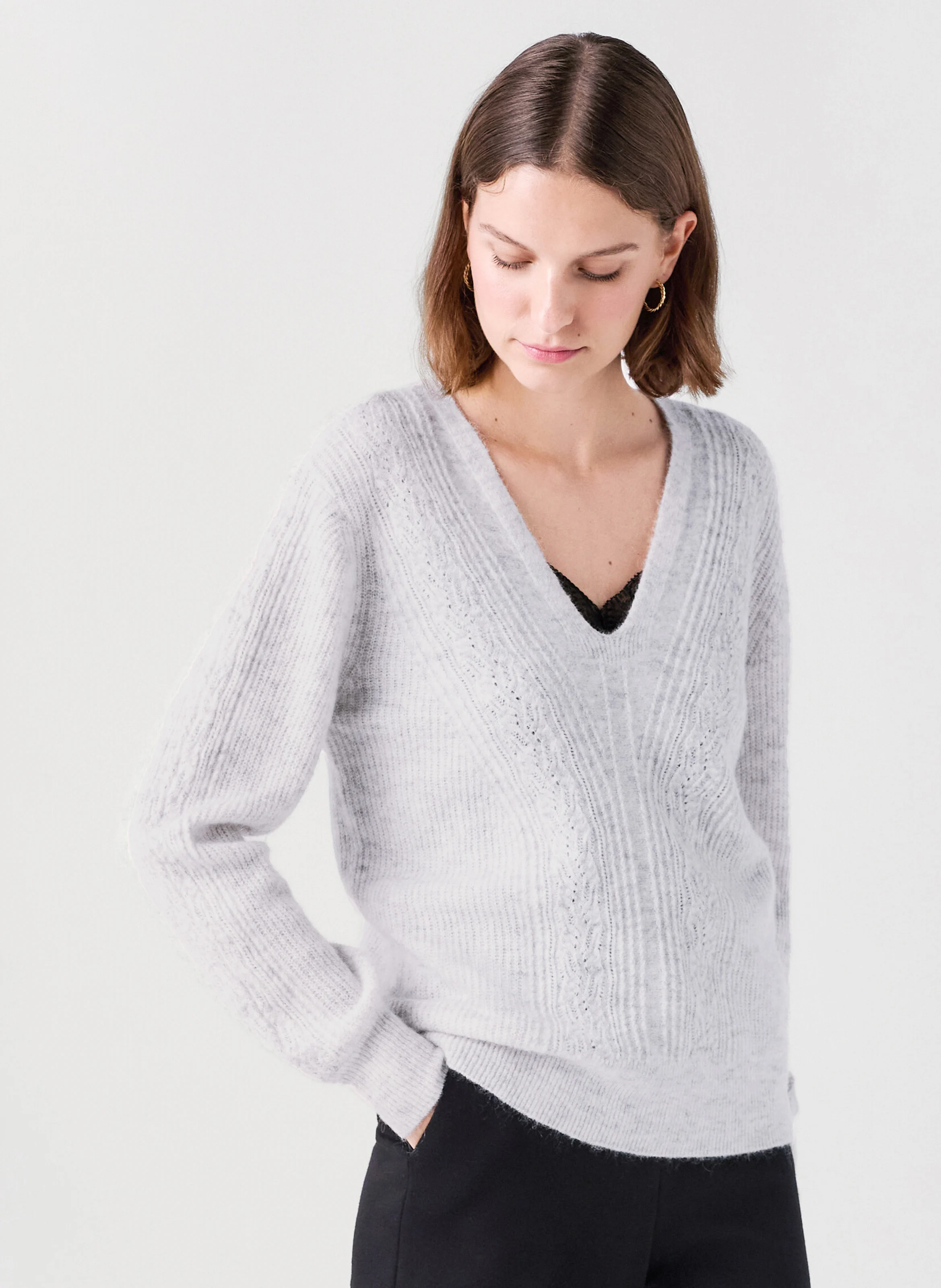 MSPENCER - Pull col V en laine mélangée | Gris