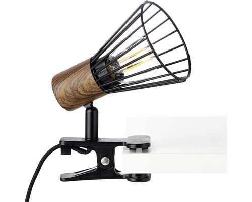 Klemlamp, 1-lichts, HxBxD 18x8x14 cm, kleur Manama hout - donker/zwart mat, met inline snoerschakelaar