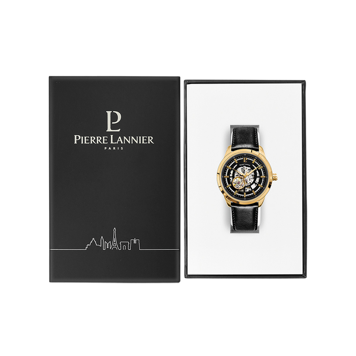 Montre PIERRE LANNIER Automatic homme automatique acier  bracelet cuir noir