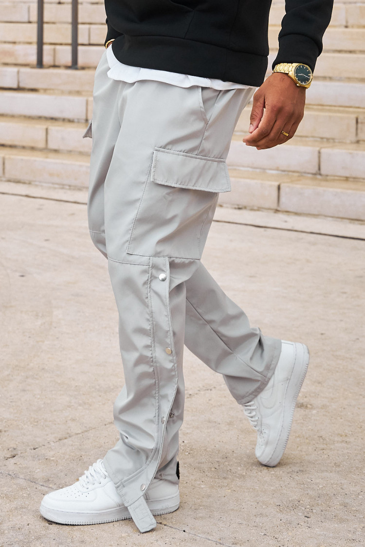 Jogger pant cargo gris à boutons