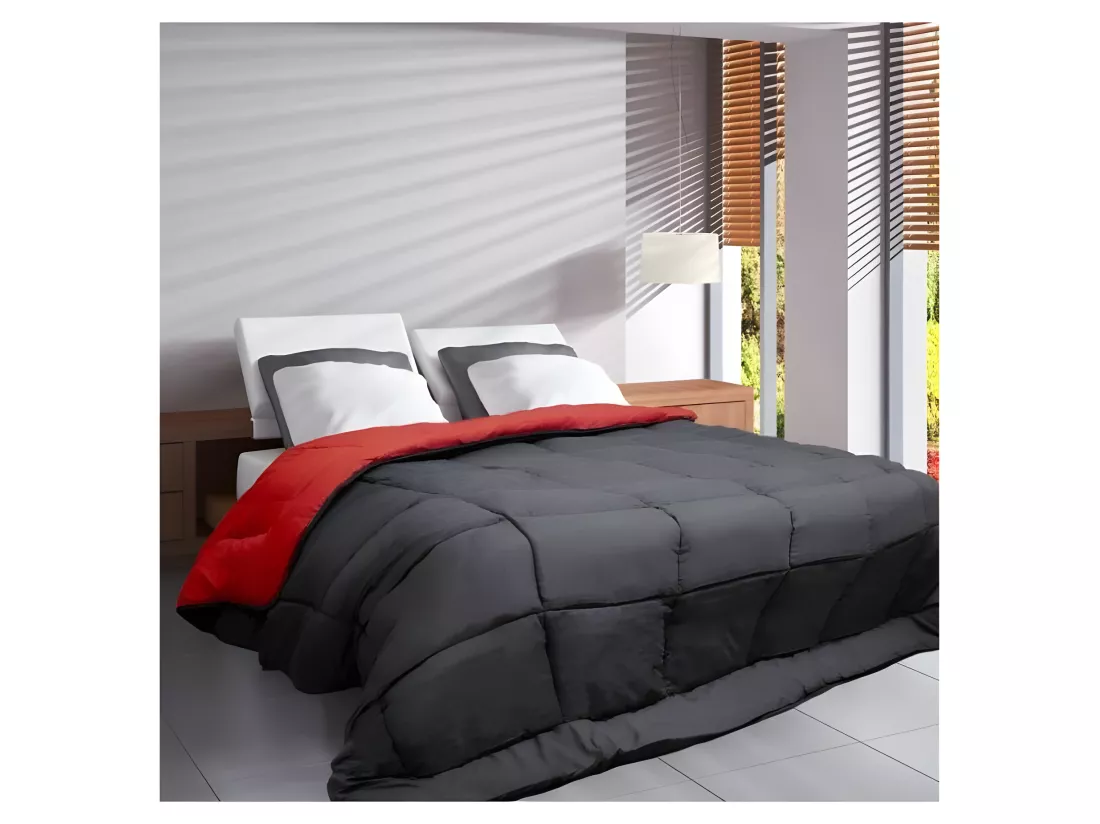 HUDSON Couette legere Microfibre 200g/m2 140x200cm Gris + Rouge