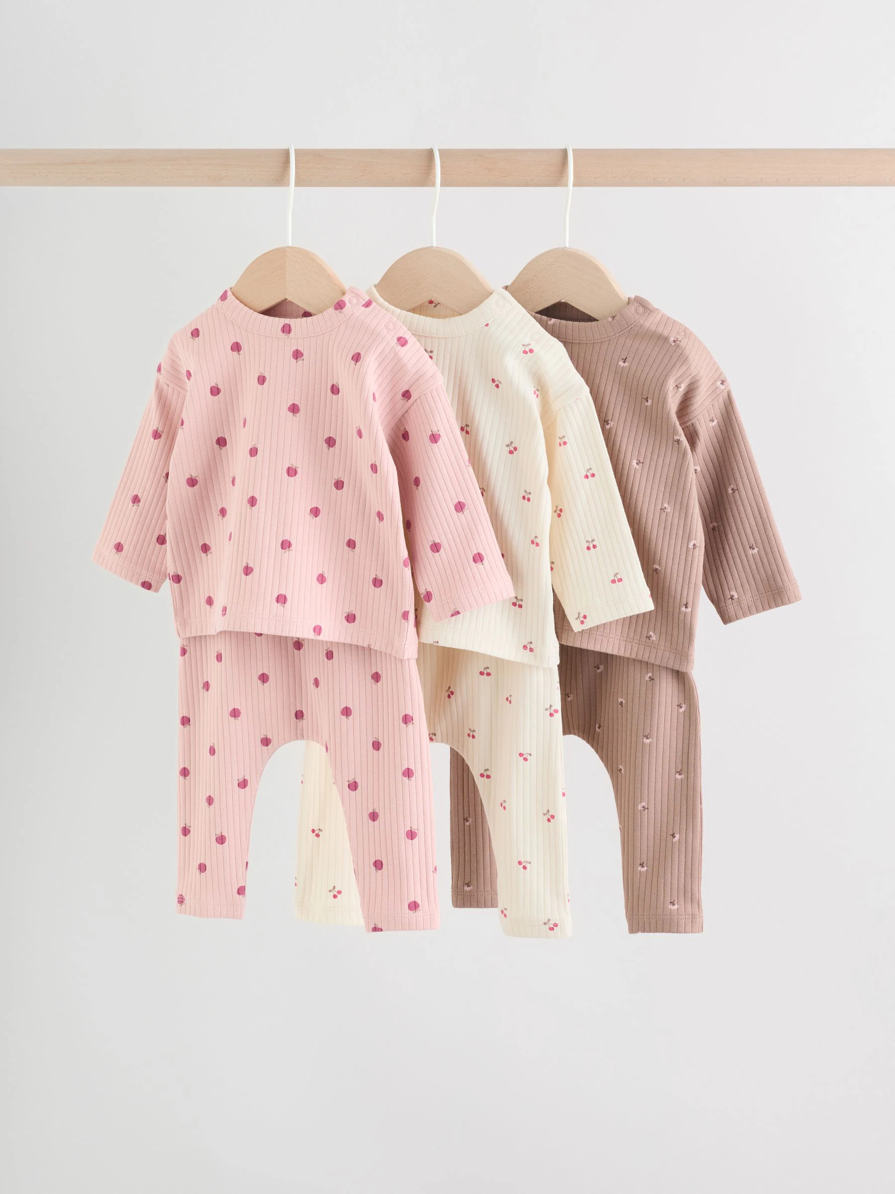 Roze/crème/bruine print - 6 -delige set van top met lange mouwen en leggings (0mnd -3jr)