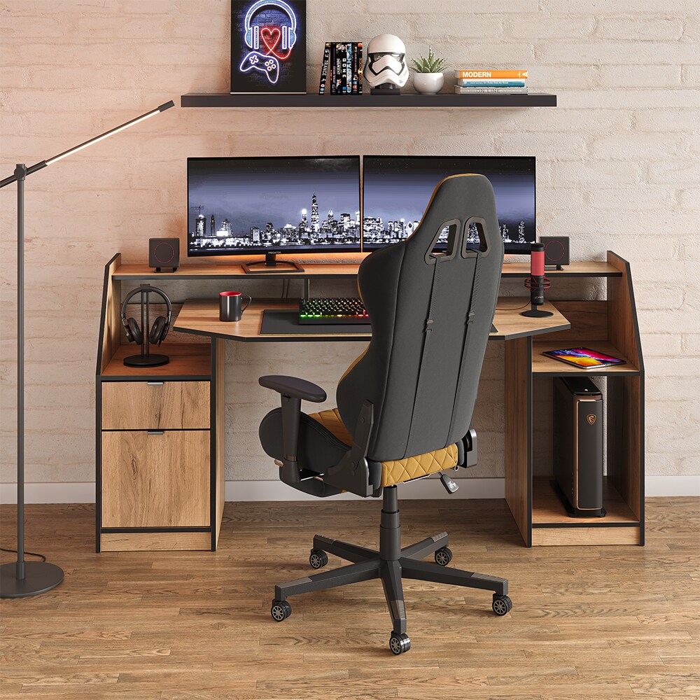 Vicco Computertisch Joel Eiche Schwarz 180 x 66 cm Gamingtisch PC-Tisch Schublade Tür