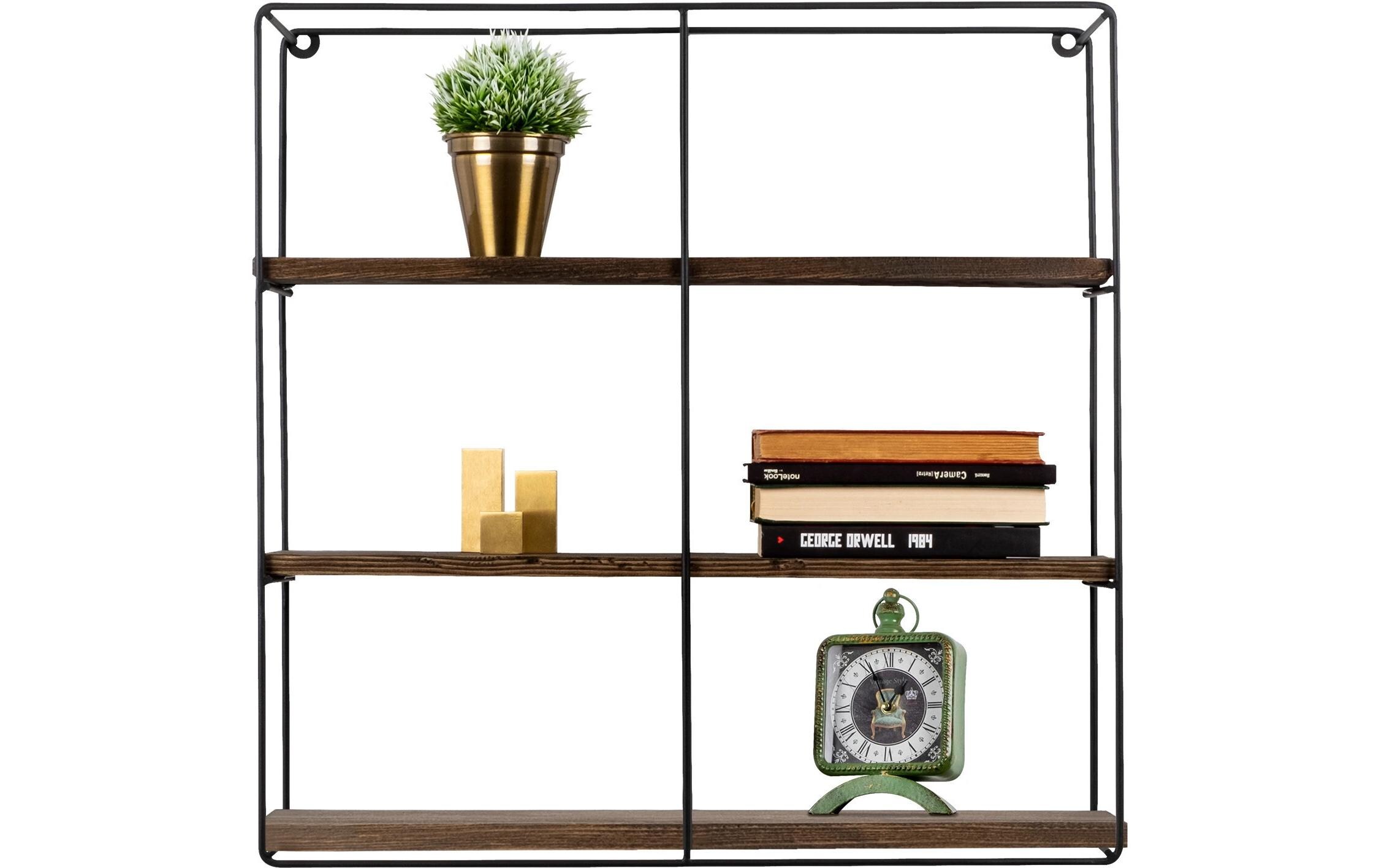 Wandregal Sunflower 60 x 60 x 15 cm, Schwarz/WalnussBücherregal