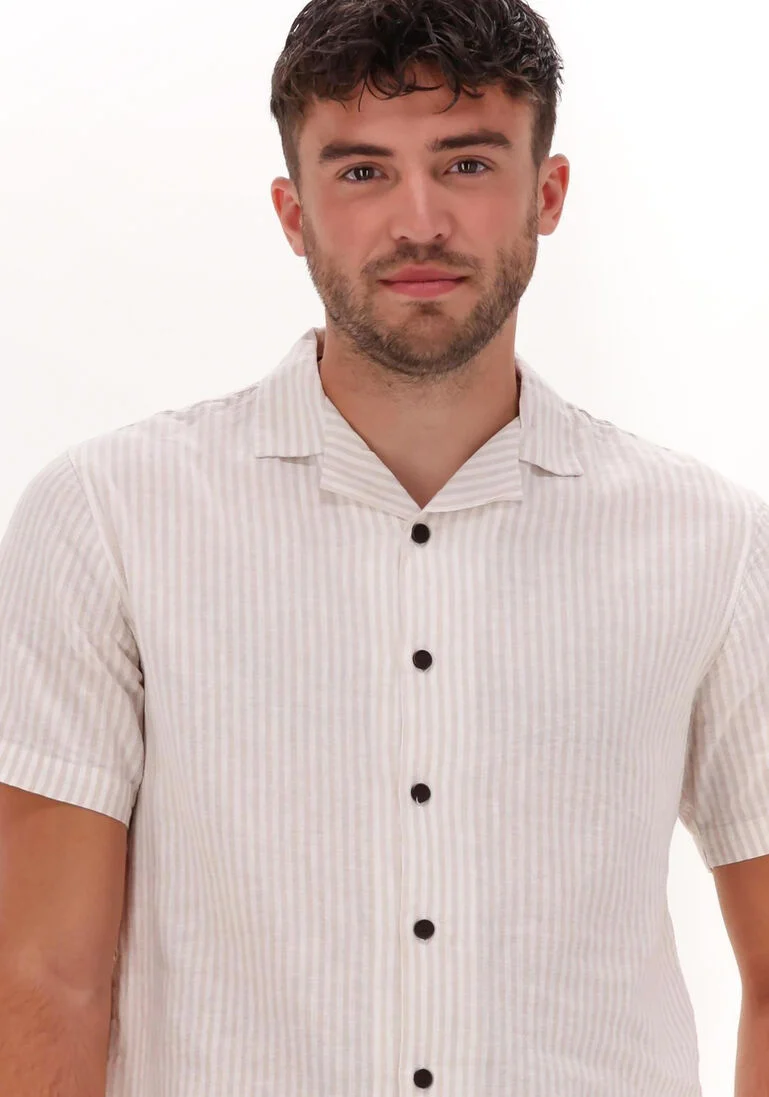 ANERKJENDT beige anerkjendt casual overhemd akleo cot/lin stripe shirt