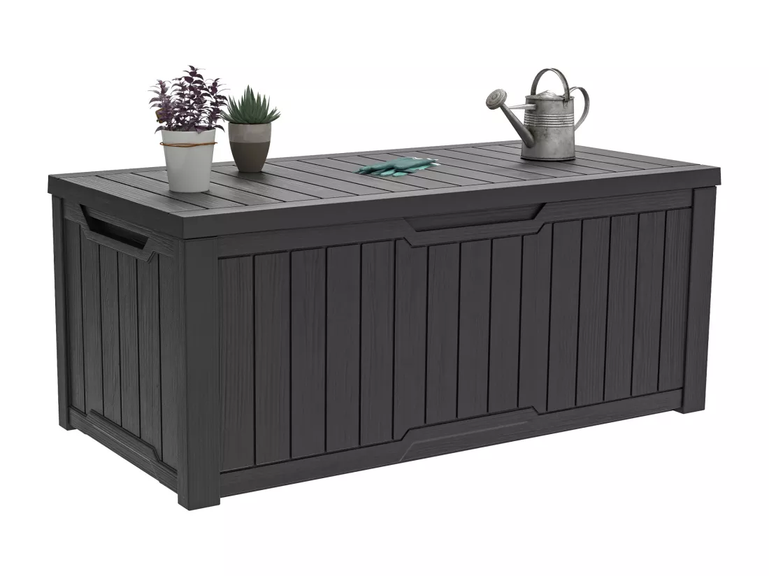 YITAHOME Boîte de Rangement d'Extérieur - Verrouillable - Coffre de Jardin - 142 x 67 x 69 cm - Table Polyvalente - Gris Foncé