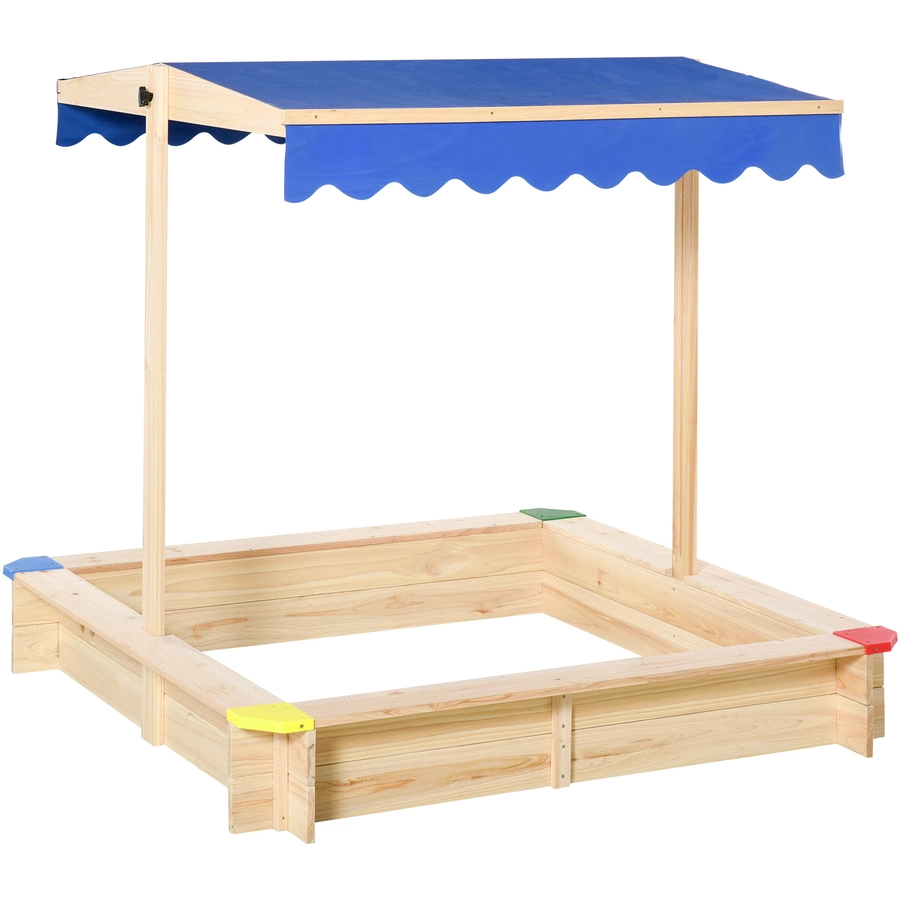 Outsunny Sandkiste mit verstellbarem Dach naur, blau