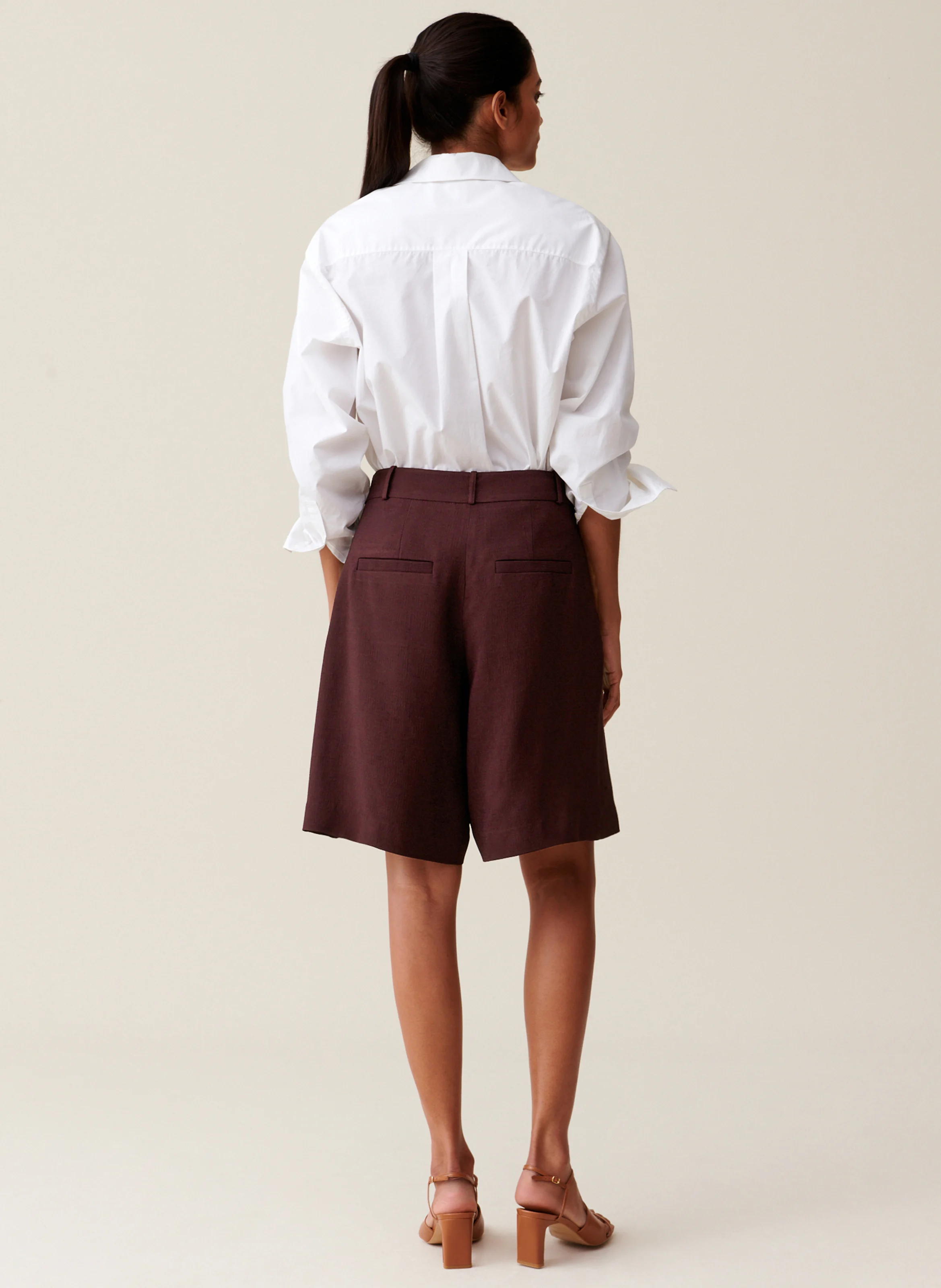 Bermuda droit taille haute | Marron