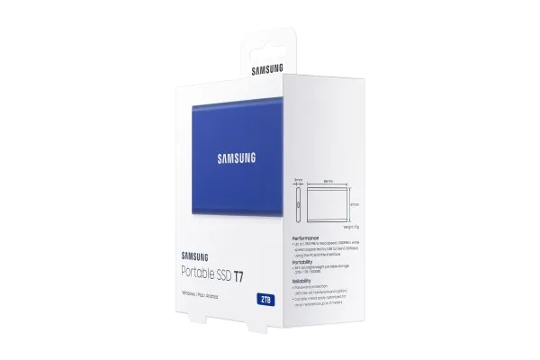 Samsung T7 MU-PC2T0H - SSD - krypteret - 2 TB - ekstern (bærbar) - USB 3.2 Gen 2 (USB-C stikforbindelse) - 256-bit AES - indigoblå
