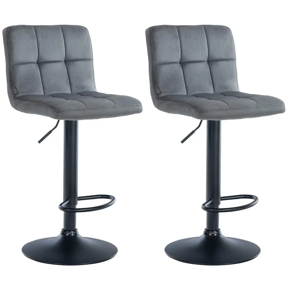 CLP Set van 2 Barkruk Peru zwart Frame - Fluweel - donkergrijs