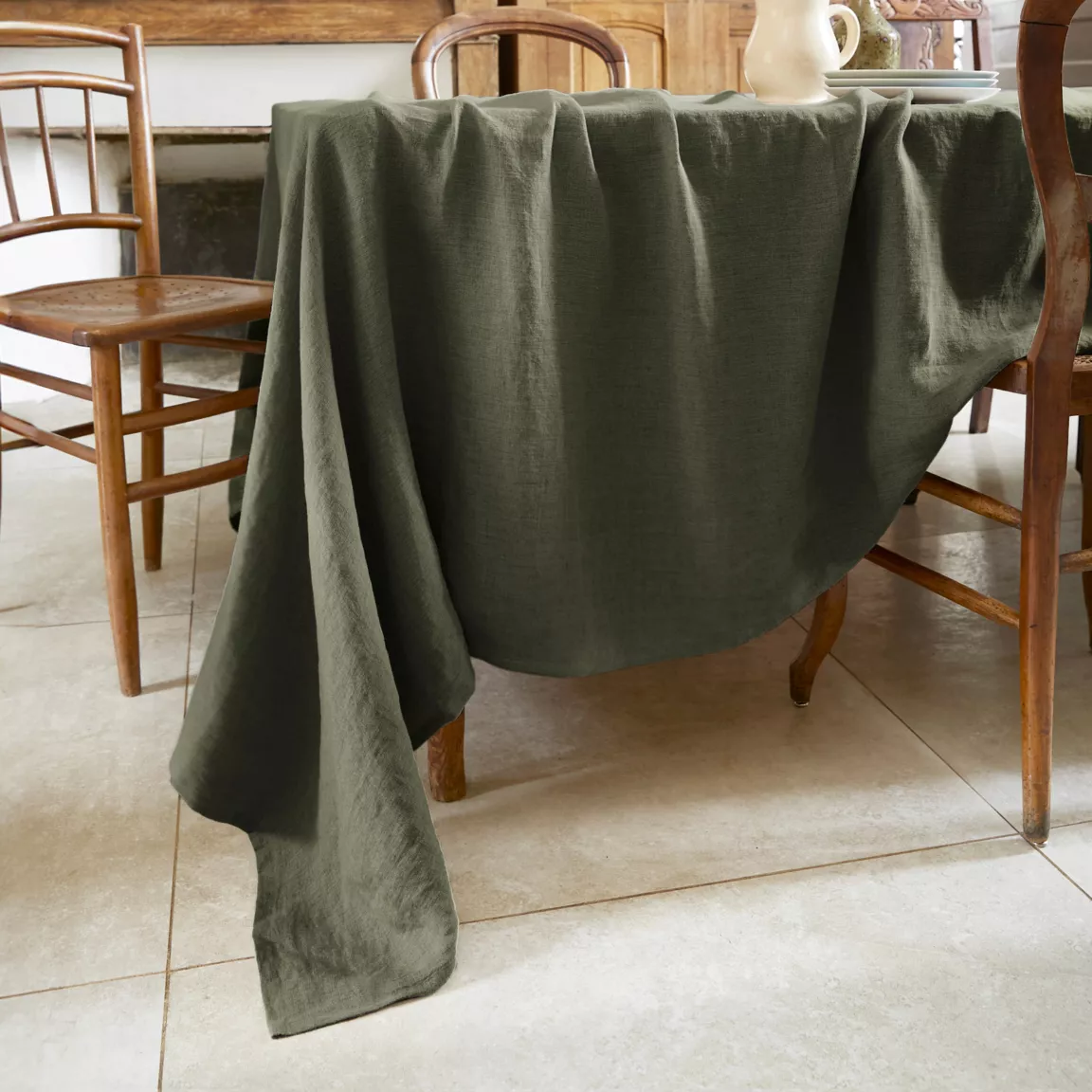Nappe rectangulaire lin lavé (170 x 350 cm) Louise Vert romarin