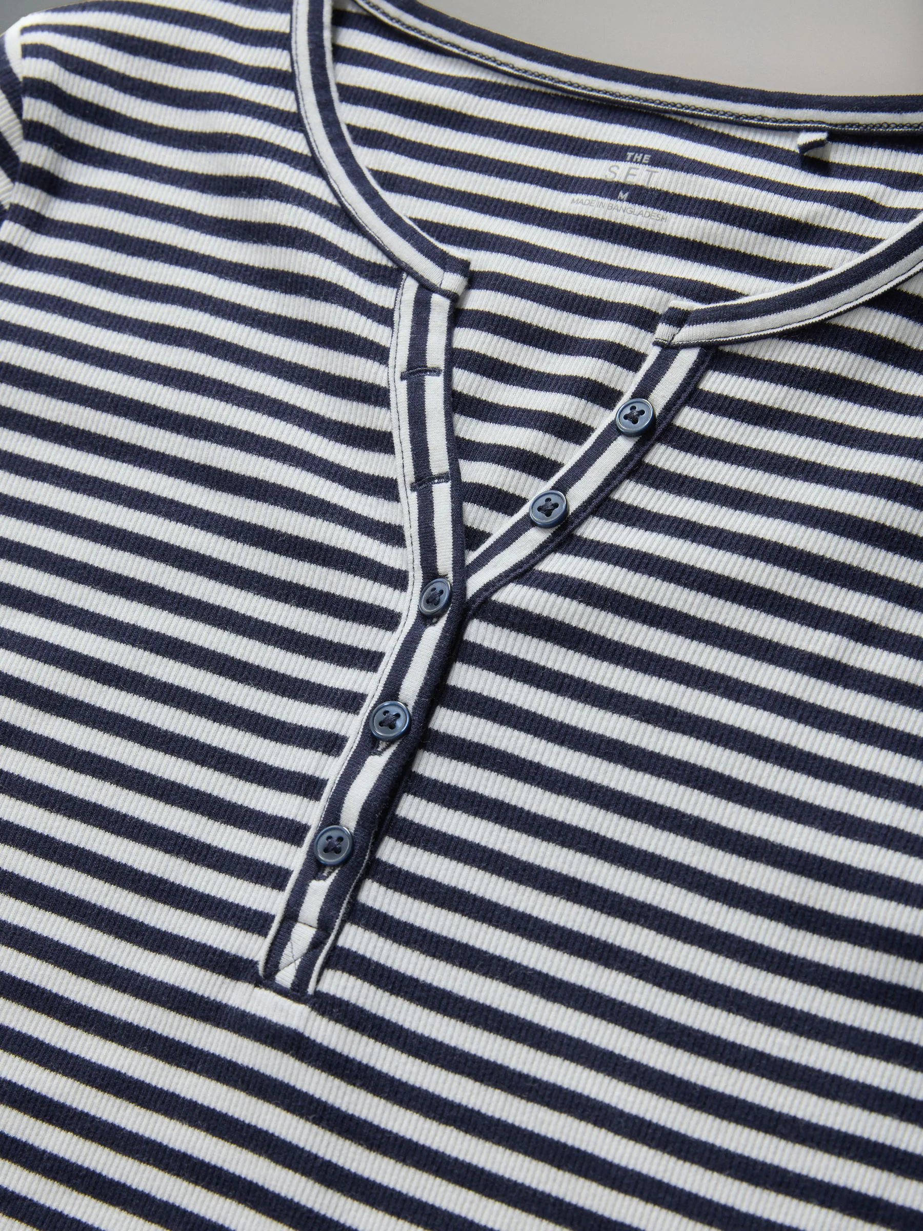 Marineblauw/Blauw/Strepen/Wit - The Set verpakking van 4 geribde Henley T-shirts met lange mouwen