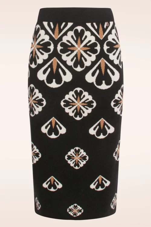 Smashed Lemon Daisy floral gebreide rok in zwart en crème