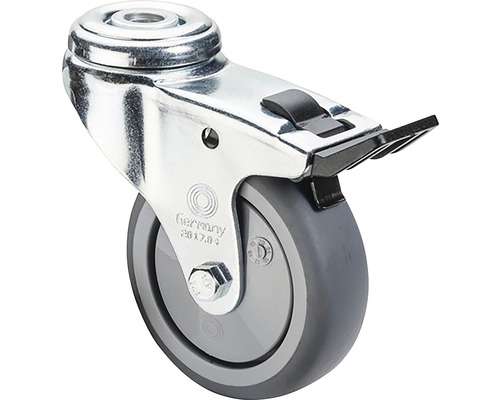 BS Rollen Zwenkwiel A321.A85.050 Rubberen remwiel Ø 50 mm tot 50 kg met achtergat