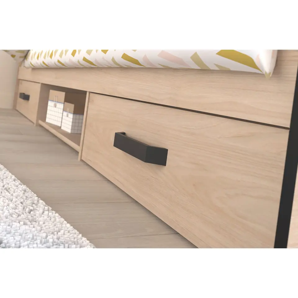 Bed Natan incl. lades - eiken/zwart - 90x200 cm