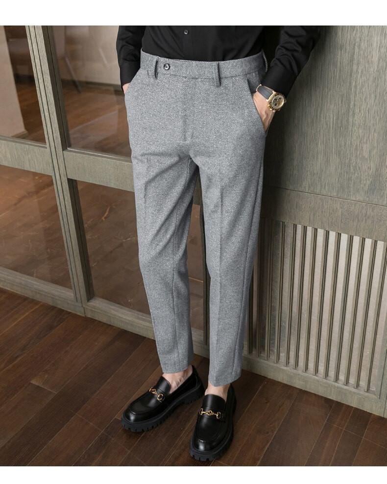 Lefitt - Mid Rise Herringbone Cropped Tapered Dress Pants