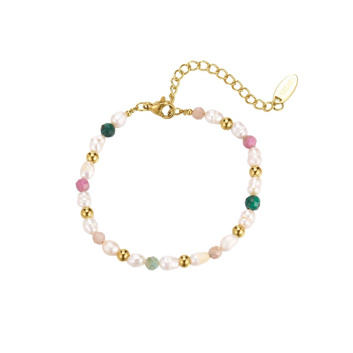 Bracelet Perles nacre et pierres acier doré or