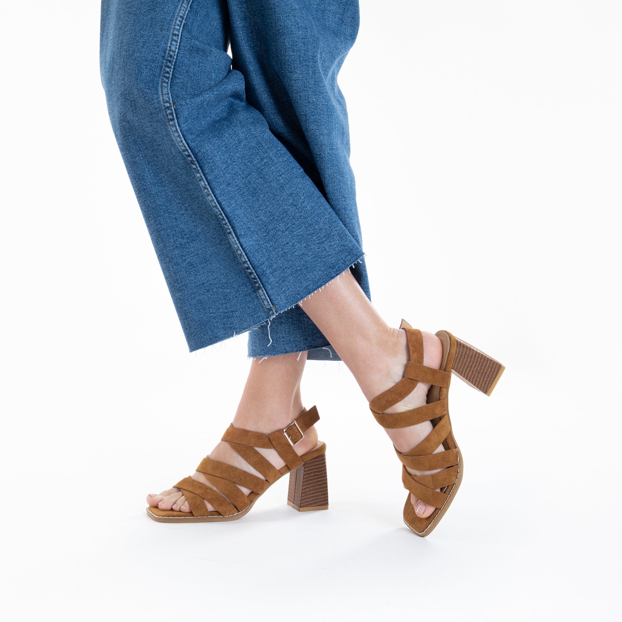Sandales à talon, Compensées-Sandales Carrie camel à multibrides croisées et talon haut