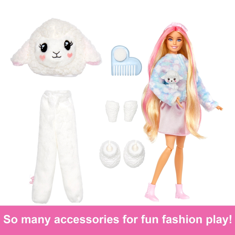 Barbie Cutie Reveal Cozy Cute Tees Puppe mit Lamm-Plüschkostüm und 10 Überraschungen